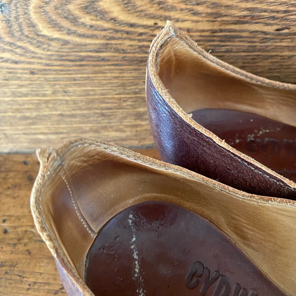 Cydwoq Vintage 37 7 brown leather kitten heel pump bow tie Moroccan slipper - Picture 4 of 16
